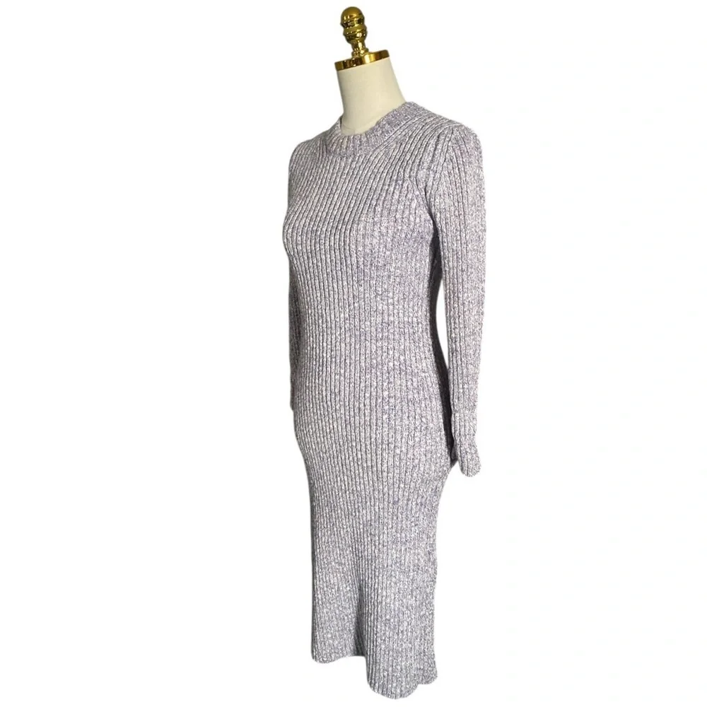 J. Crew Lilac Ivory Ribbed Thick Knit Long-Sleeve Crewneck Midi Sweater Dress XS